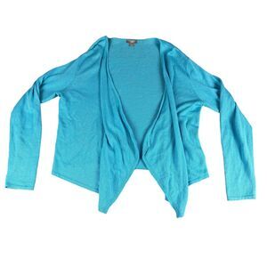 J. JILL Cardigan Women's Medium Blue Linen Mix Open Front Sweater Long Sleeve